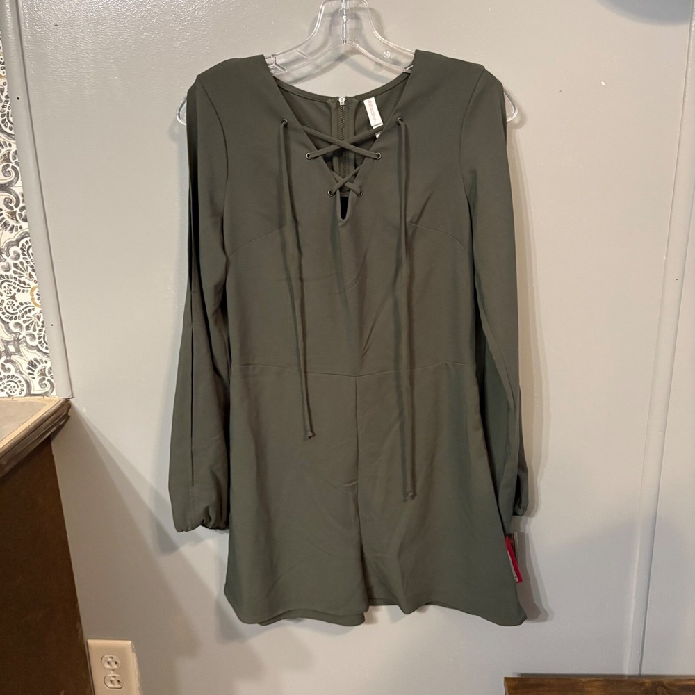 NWT Xhilaration Olive Green Shorts Long Sleeve Romper (Juniors Small)